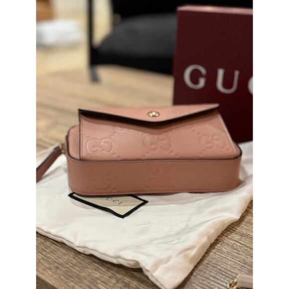 Gucci GG Super Mini Shoulder Bag Pink Leather with Chain Strap Brand BNIB - Picture 6 of 13